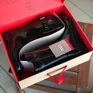 Hunter Refined Back Strap Rain Boot Black short